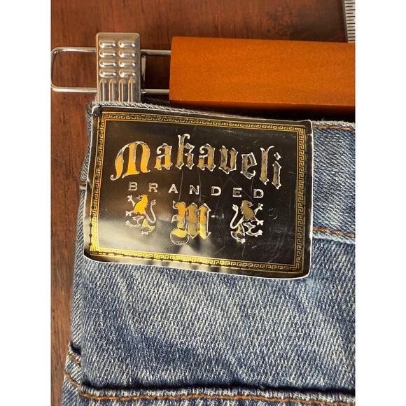 Tupac Makaveli Branded Wide Leg‎ Denim Jeans Blue Fade Y2K Vintage Mens 40x31.5 - Picture 2 of 11